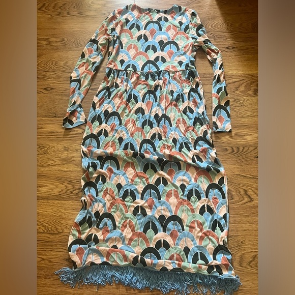 Cara cara dress xs mod vtg 70s 60s retro hippie fringe maxi tassle geometric fun - Picture 7 of 10